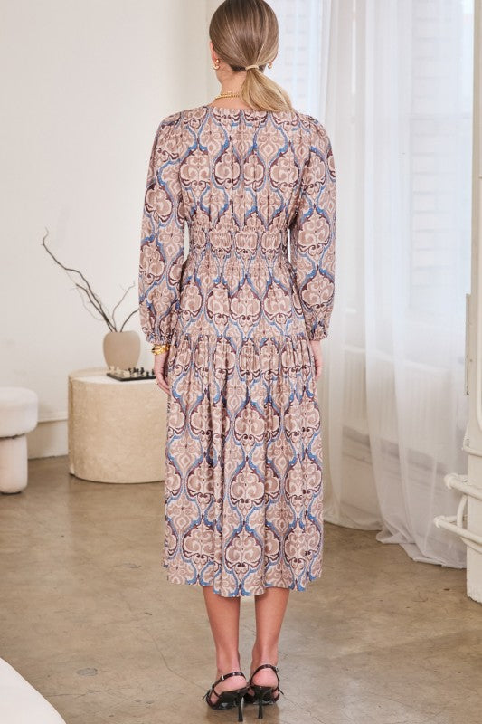 Mauve/Brown Multi Paisley Printed Midi Dress