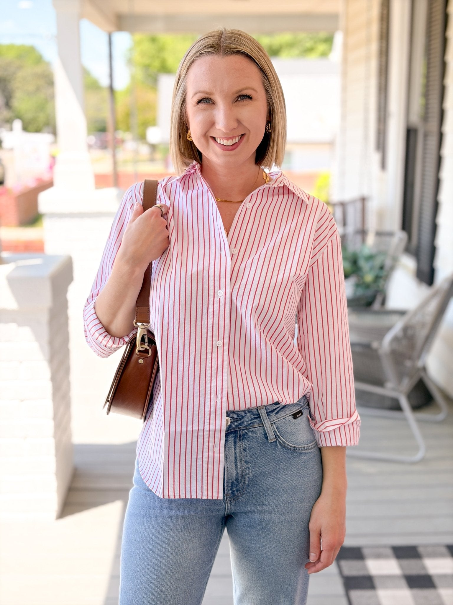 Rose & Lee Co Paris Top, Red Stripe by Mavi Jeans Long Sleeve