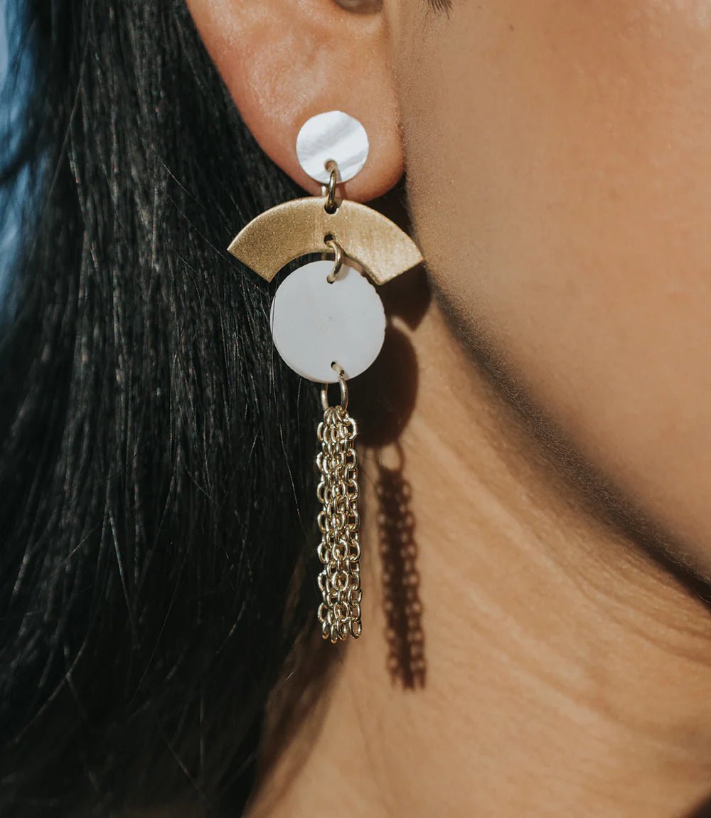 Rose & Lee Co Ishwari Dangle Earrings, Mother of Pearl Earrings