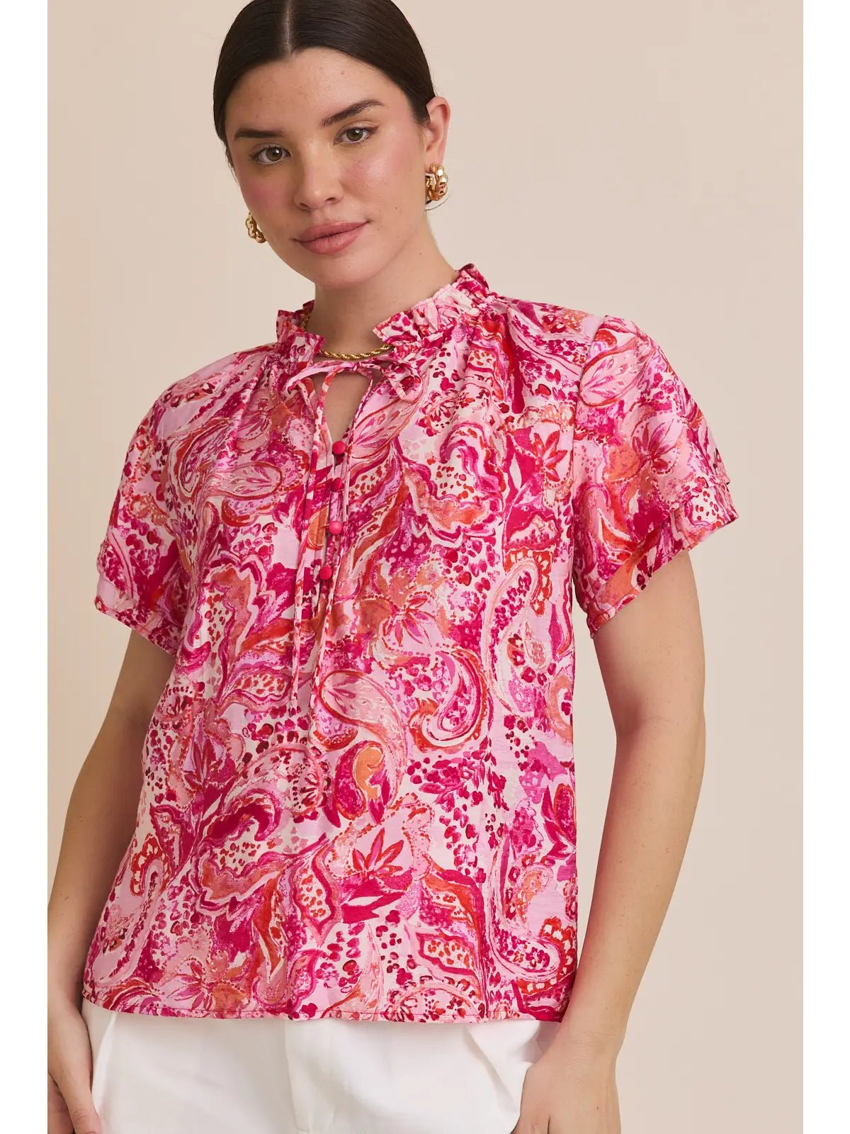 Rose & Lee Co Kalani Top, Pink/Multi Paisley Work Tops