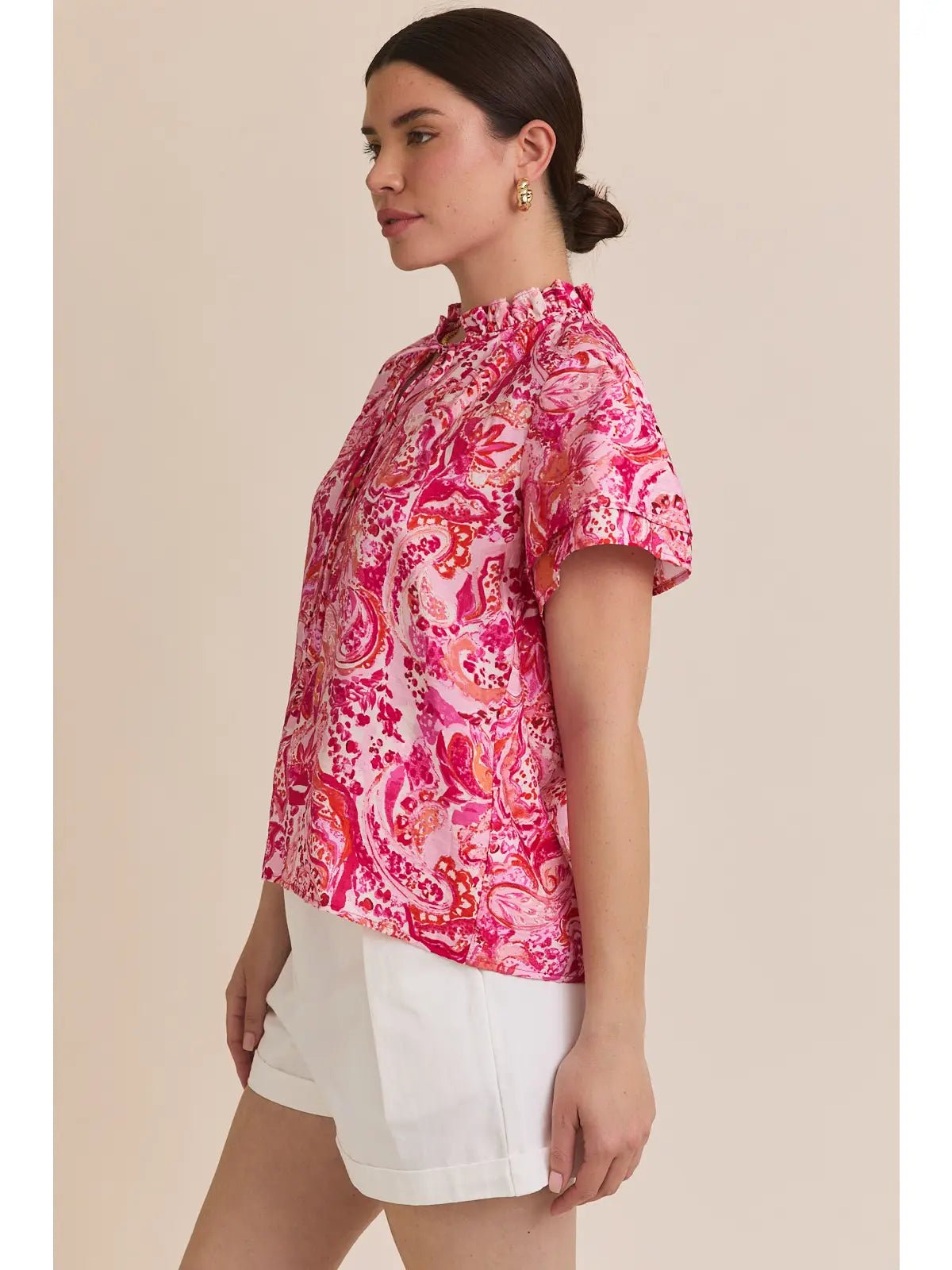 Rose & Lee Co Kalani Top, Pink/Multi Paisley Work Tops