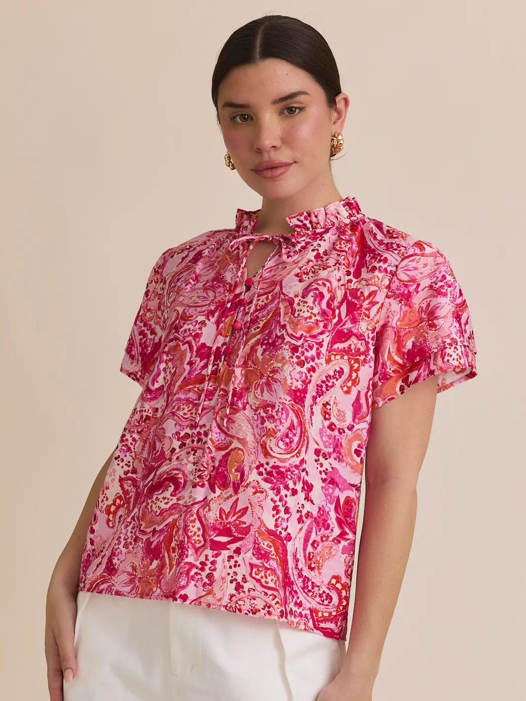 Rose & Lee Co Kalani Top, Pink/Multi Paisley Work Tops