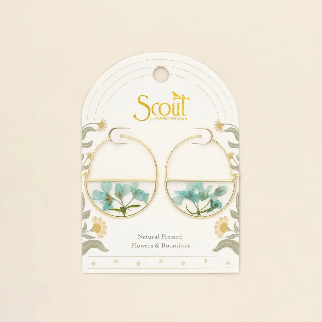 Rose & Lee Co Pressed Flower Hoops, Blue Baby's Breath/Gold Earrings