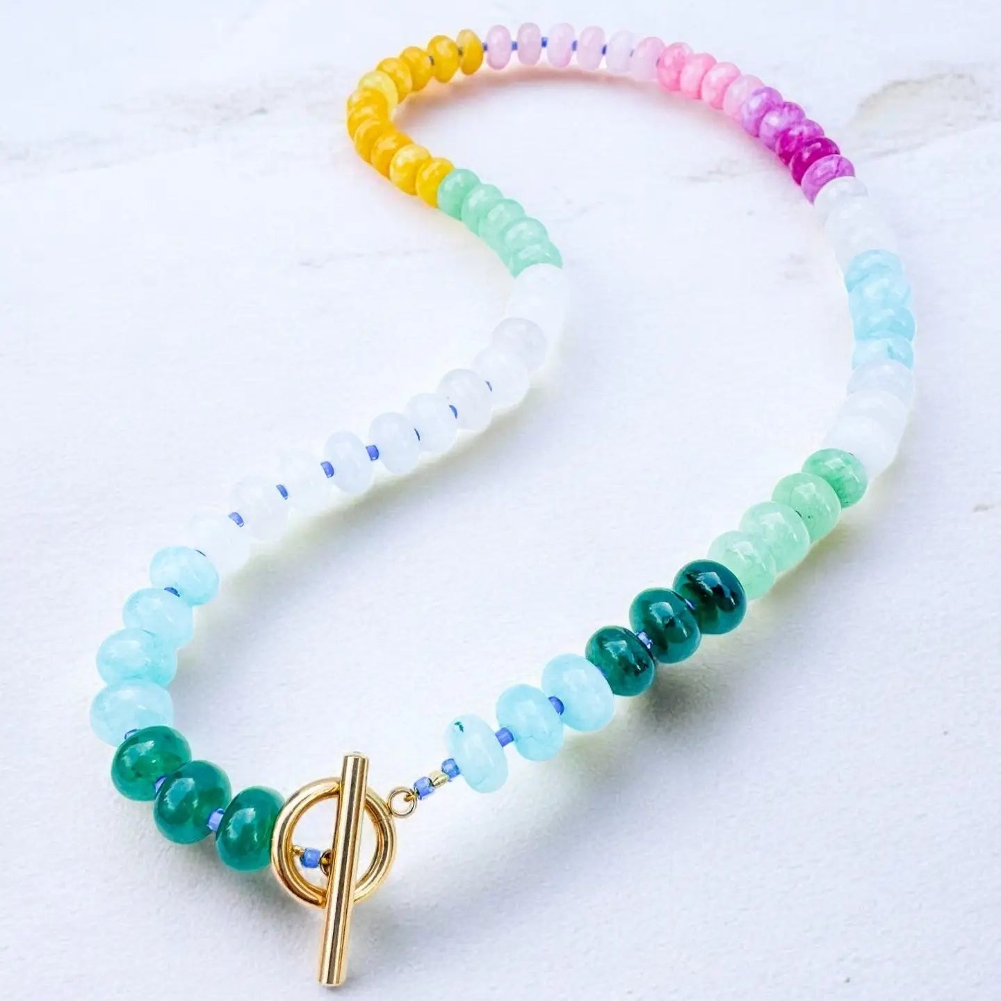 Bold Gemstone Beaded Necklace Rainbow Quartz