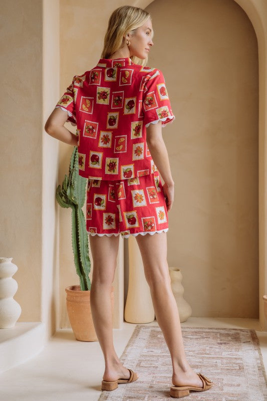 Red Printed Aniya Shorts