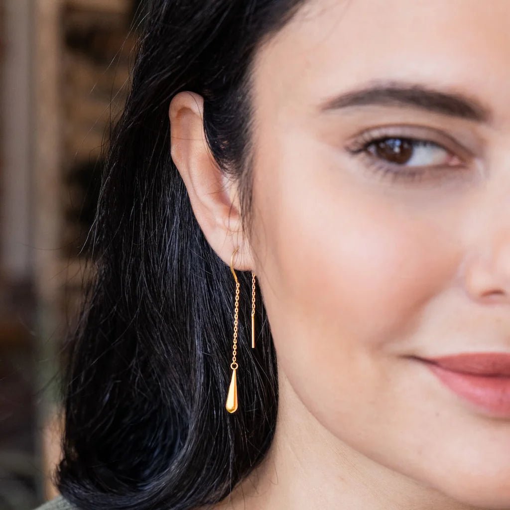 Rose & Lee Co Refined Earrings, Teardrop Threader/Gold Vermeil Earrings