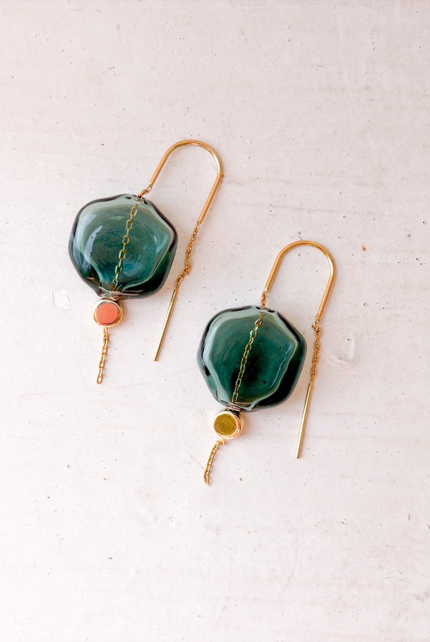 Rose & Lee Co Refined Glass Organic Threader Earrings, Teal/Gold Earrings