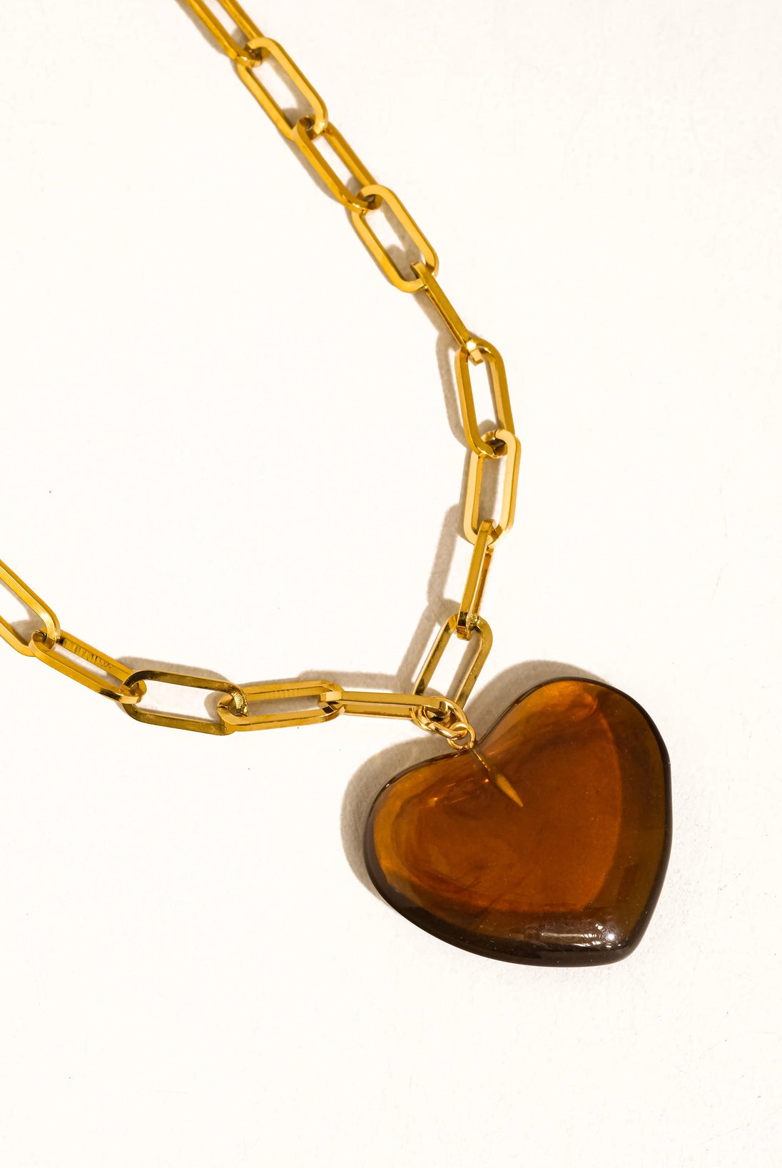 Rose & Lee Co Rouelle Brown Heart Chain Necklace, 18k Gold Necklaces