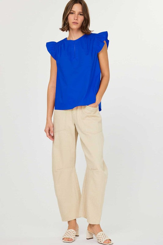 Blue Flutter Short Sleeve Top