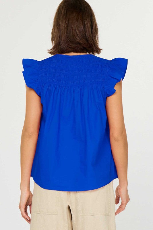 Blue Flutter Short Sleeve Top