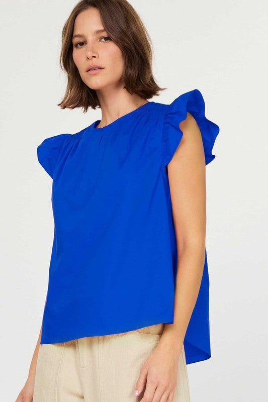 Blue Flutter Short Sleeve Top