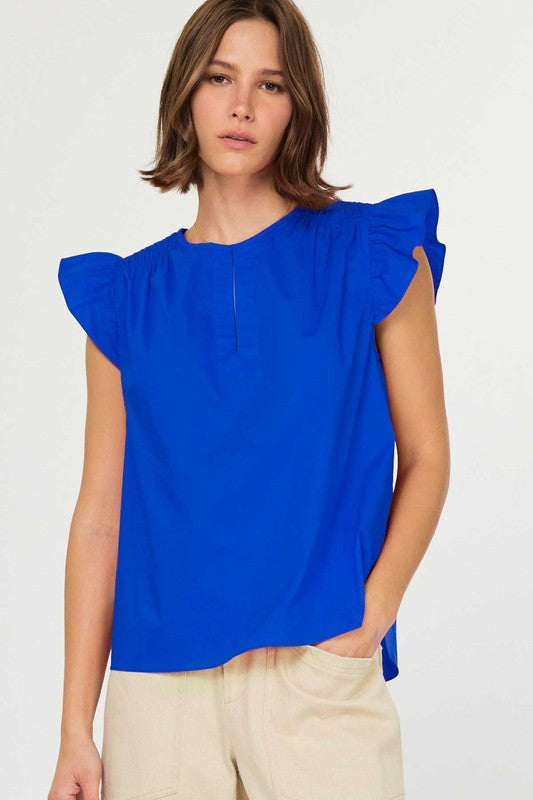 Blue Flutter Short Sleeve Top