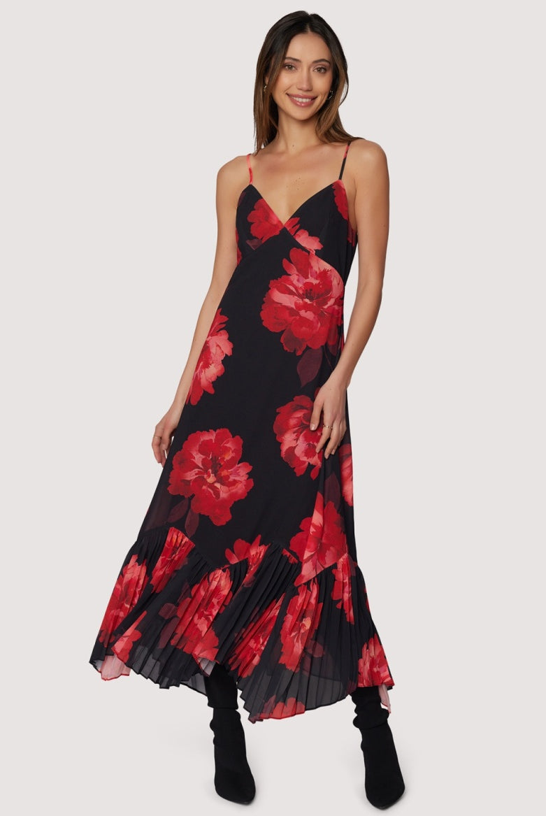 Red/Black Maxi Floral Sleeveless Event Dress