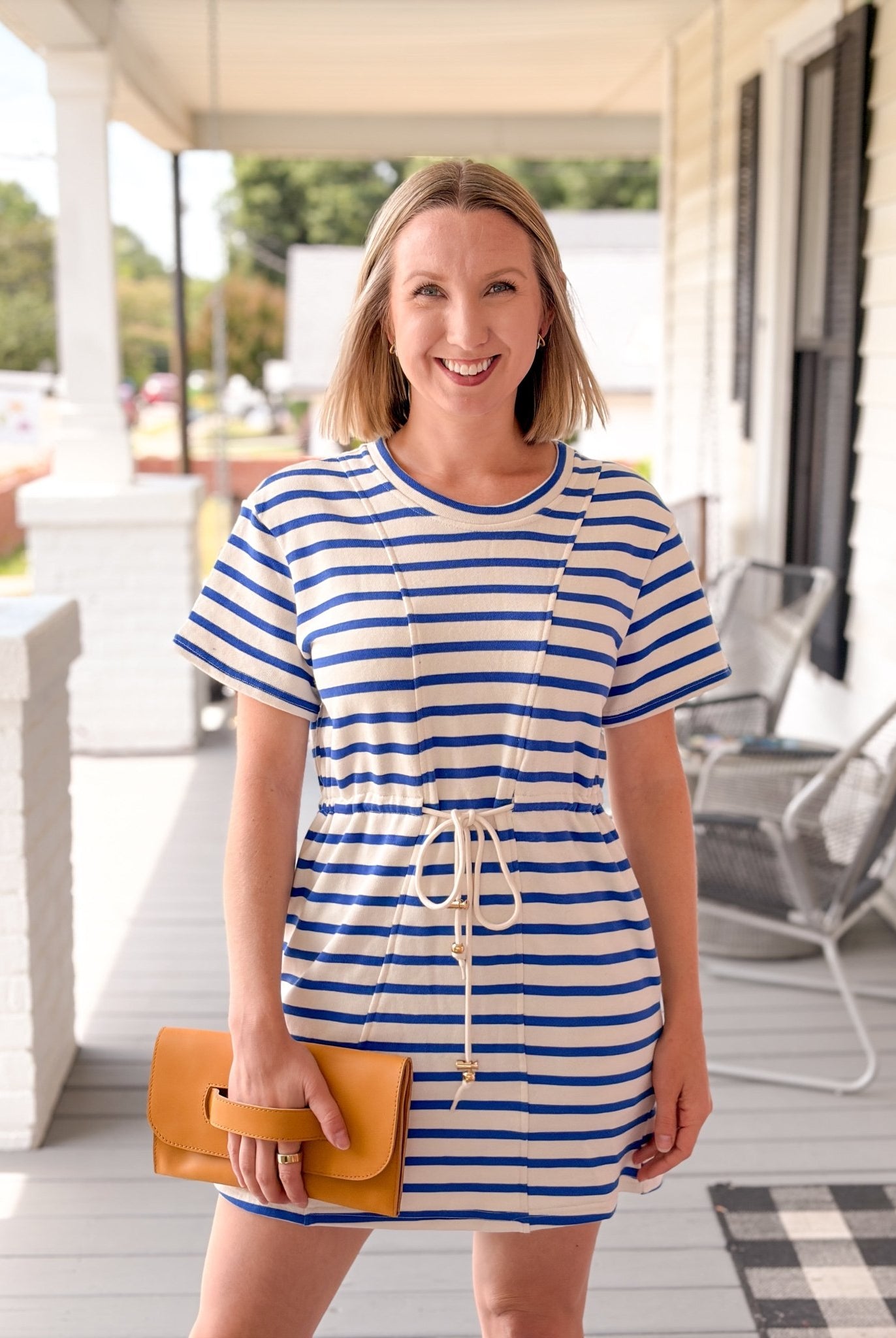 Rose & Lee Co Sapphire Waves Dress, Blue/White Casual Dresses