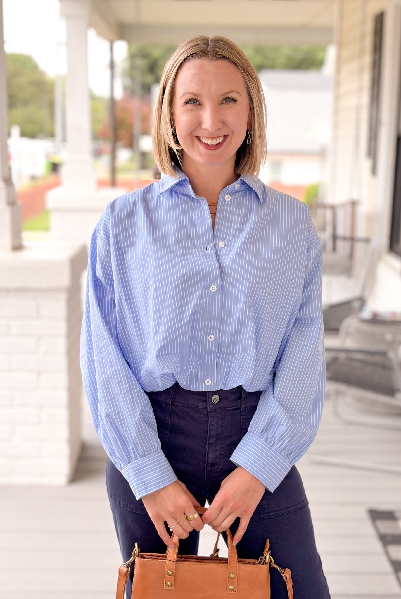 Rose & Lee Co Sasha Top, Blue/White Stripe Work Tops