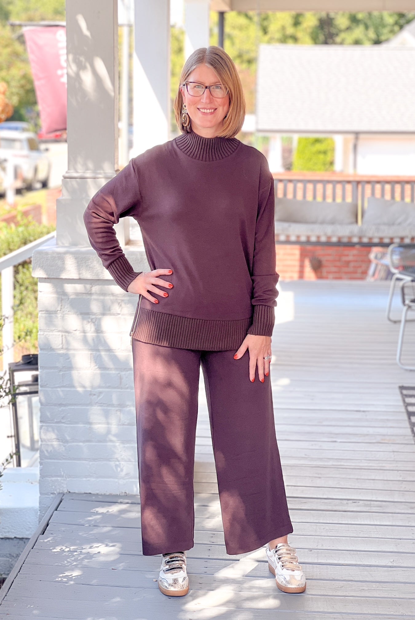 brown wide leg pants with elastic waist