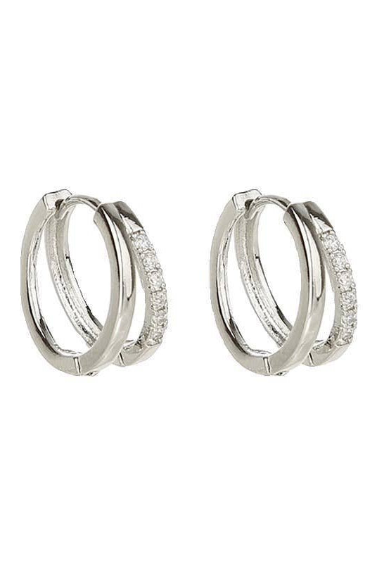 Rose & Lee Co Double Hoop Huggie Earrings, Silver Earrings