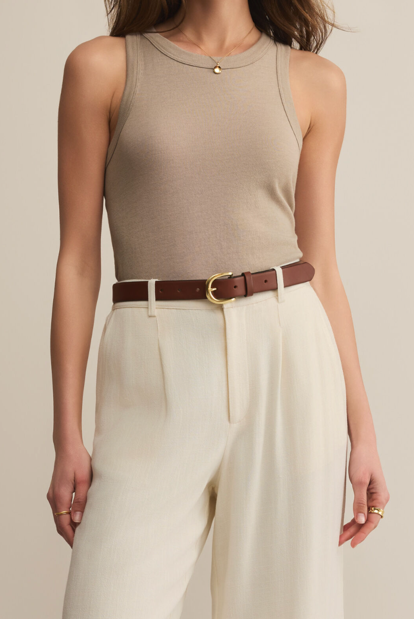 Taupe Sleeveless Crew Neck Tank Top