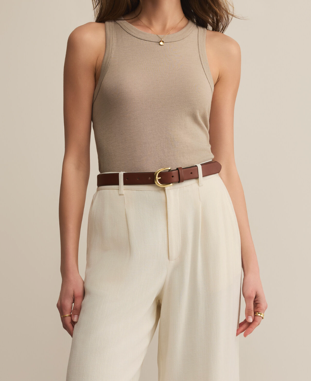 Taupe Sleeveless Crew Neck Tank Top