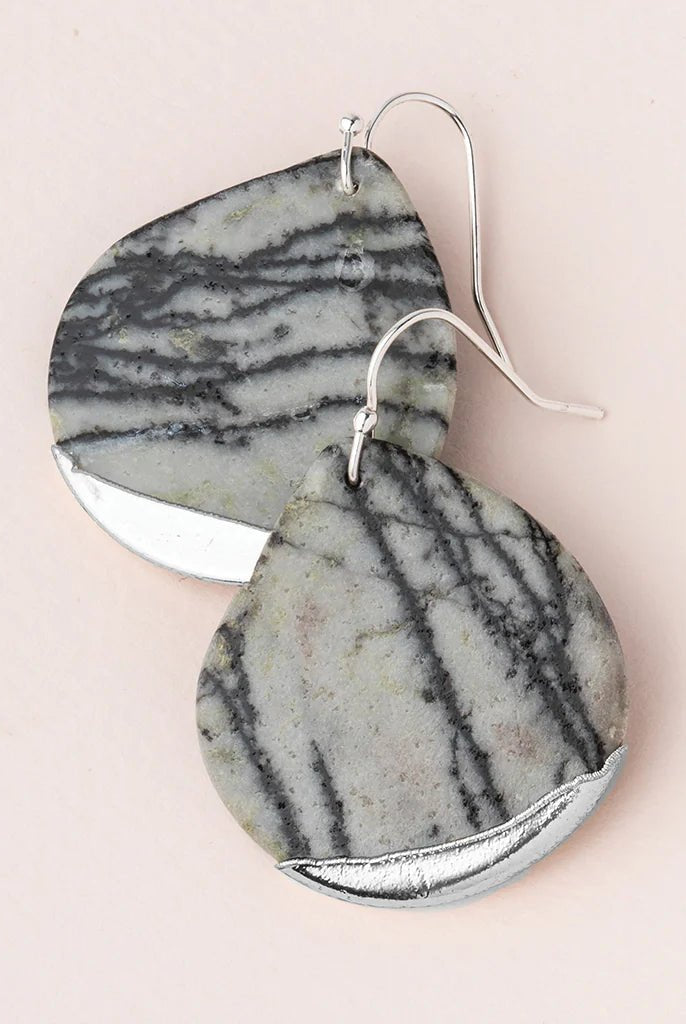 Rose & Lee Co Stone Dipped Teardrop Earrings, Picasso/Silver Earrings