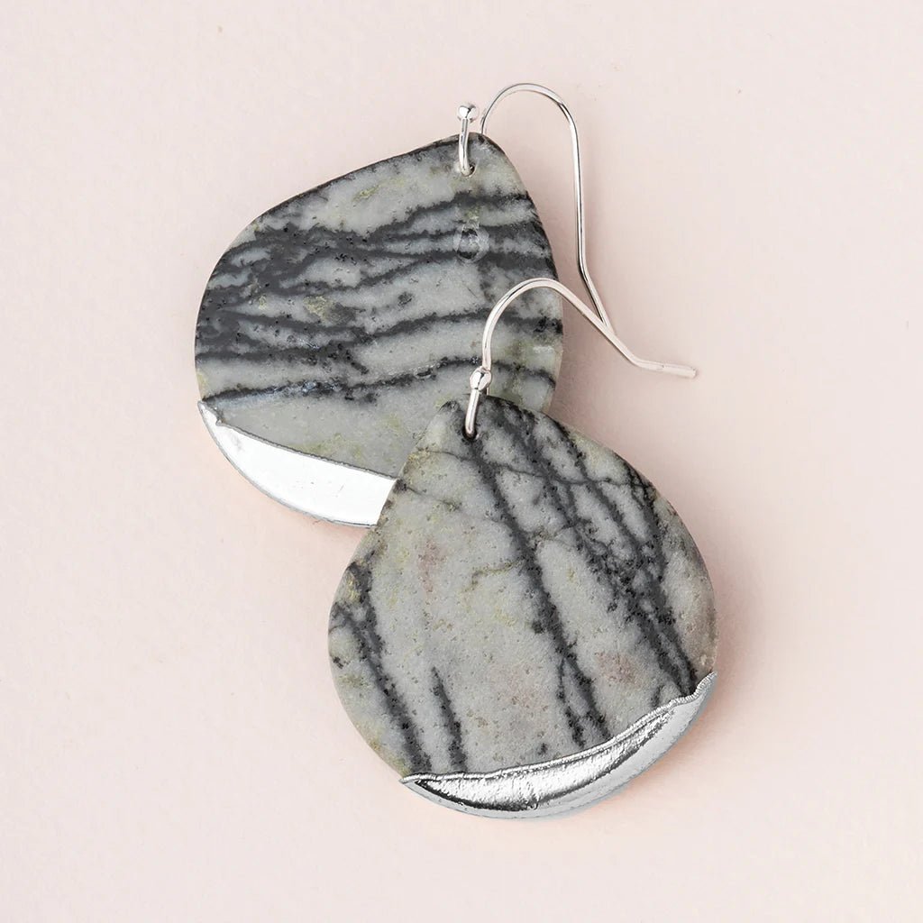 Rose & Lee Co Stone Dipped Teardrop Earrings, Picasso/Silver Earrings