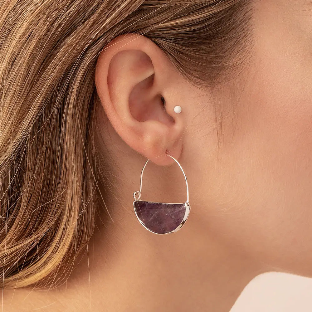 Stone Prism Hoop - Amethyst/Silver nc ethical boutique