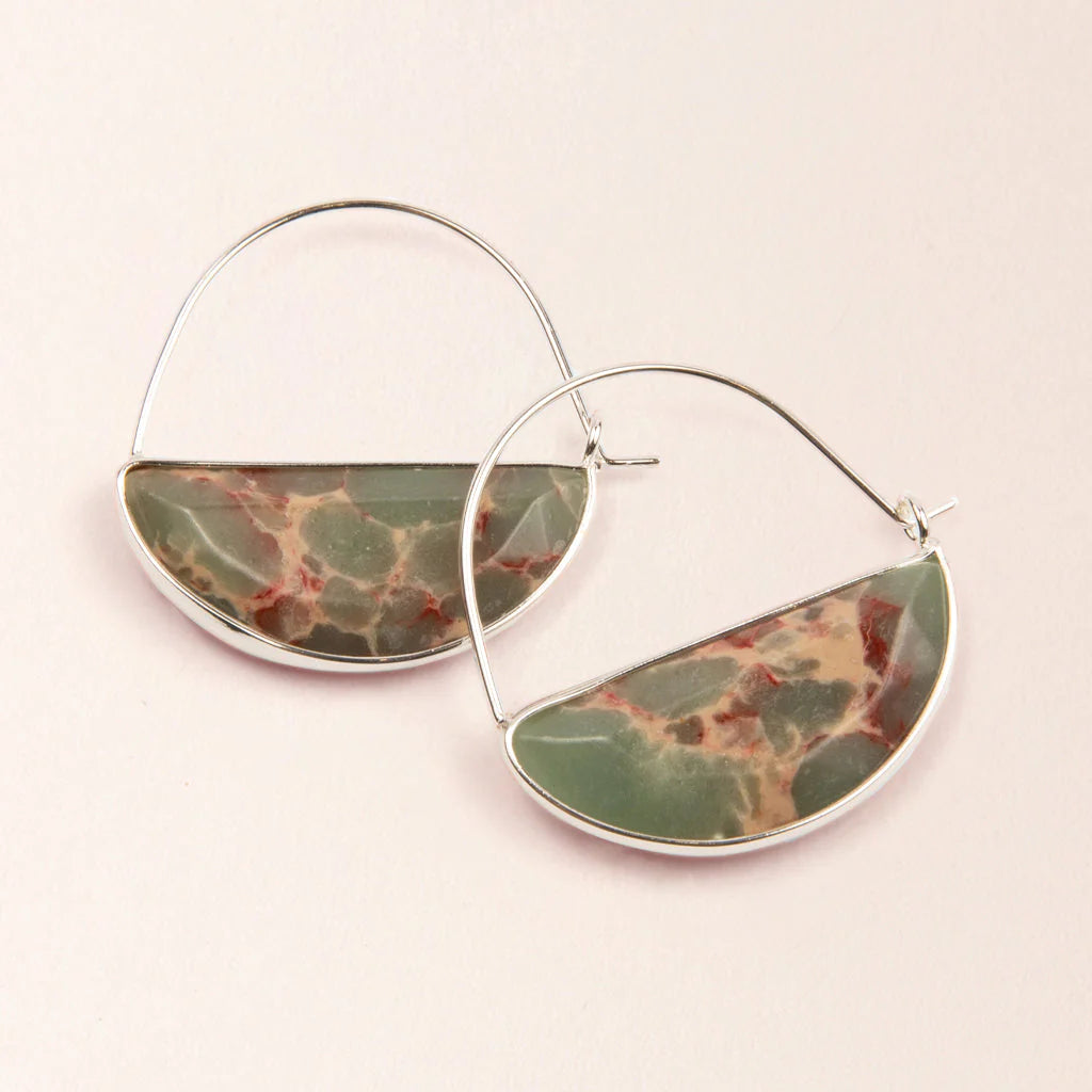 Stone Prism Hoop Earrings, Aqua Terra/Silver