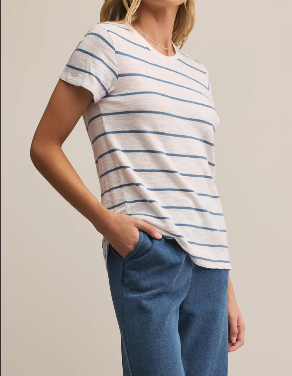 Blue and White Striped Short Sleeve Tee