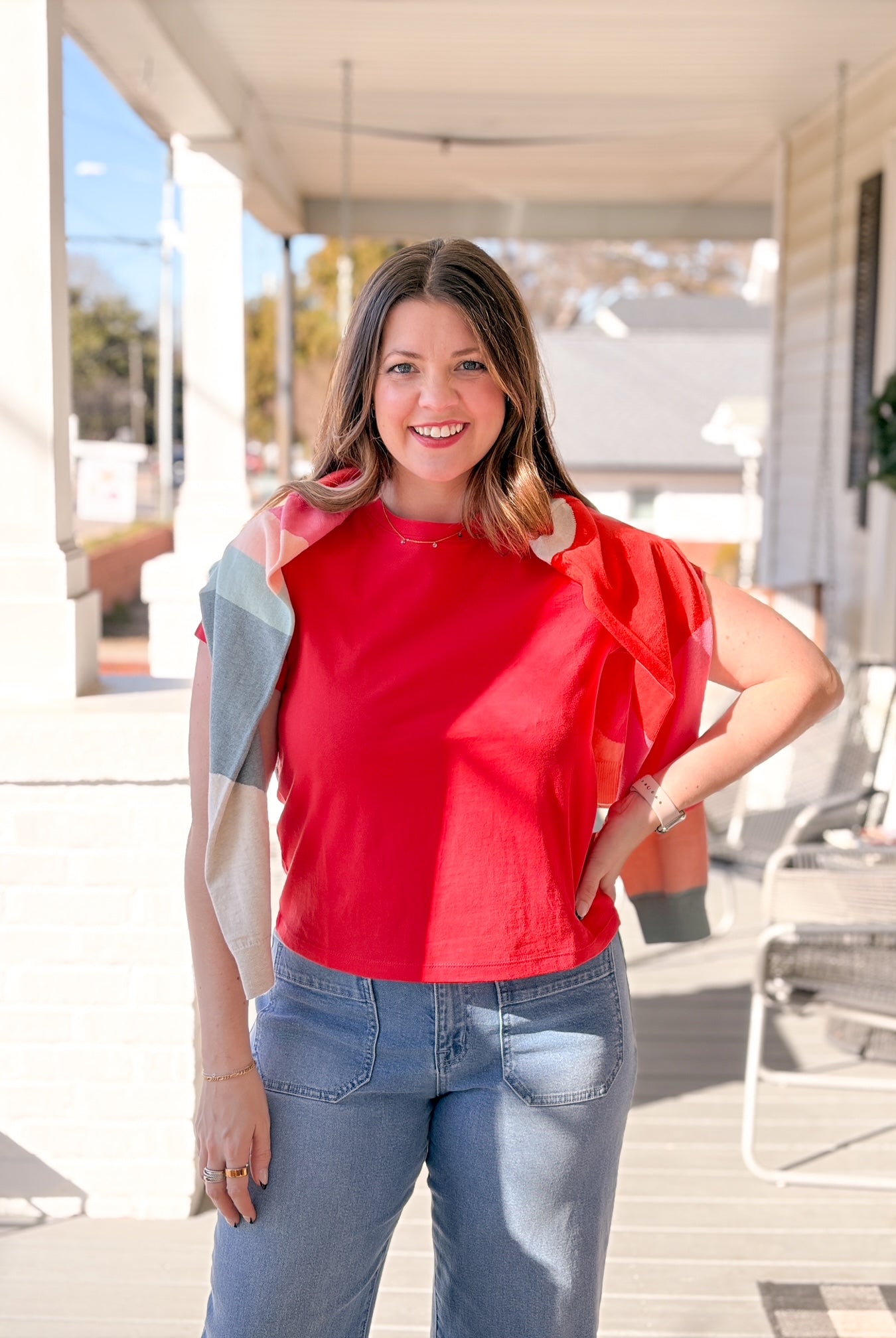 bright orange red short sleeve tee