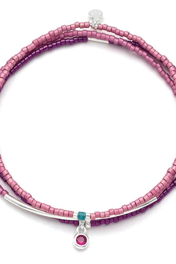 Rose & Lee Co Tonal Chromacolor Miyuki Bracelet Trio, Fuchsia/Silver Bracelets
