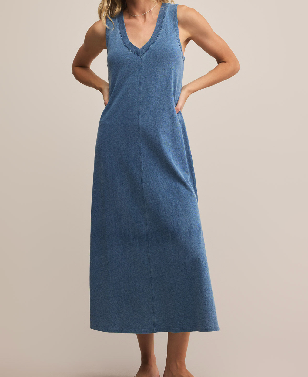 Vintage Indigo Sleeveless Midi Dress