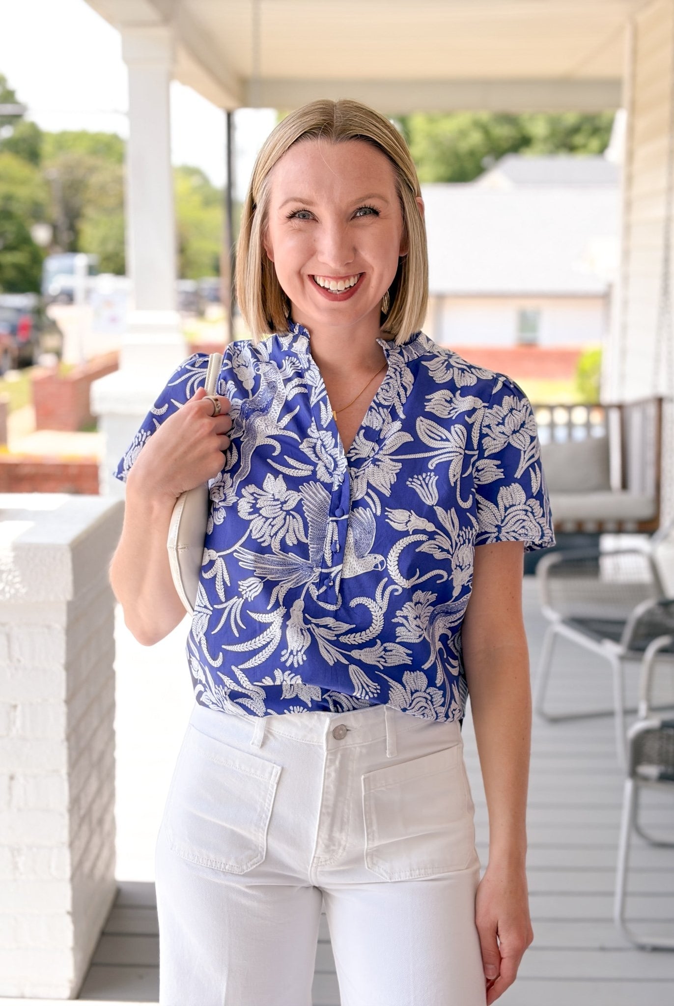 Rose & Lee Co Viry Top, Navy/White Work Tops