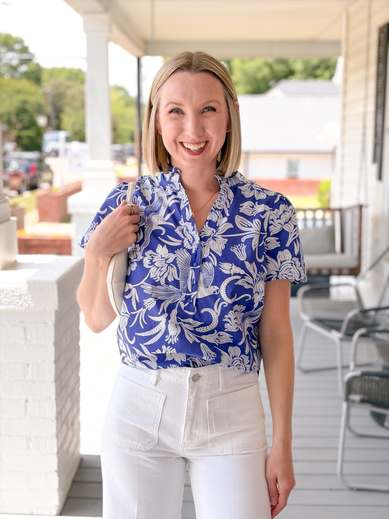 Rose & Lee Co Viry Top, Navy/White Work Tops