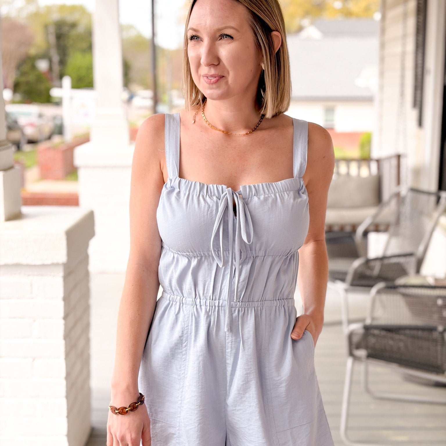 Rose & Lee Co Willow Romper, Light Blue Romper