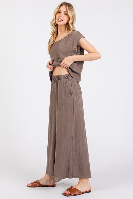 Walnut Grey Wide Leg Pull-On Pants