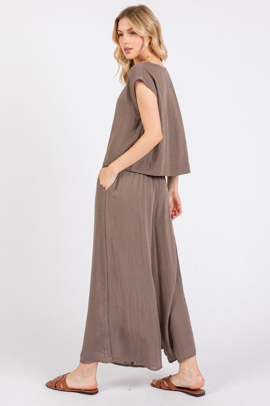 Walnut Grey Wide Leg Pull-On Pants