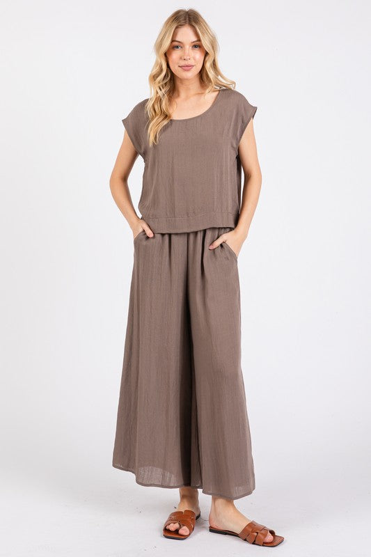 Walnut Grey Wide Leg Pull-On Pants