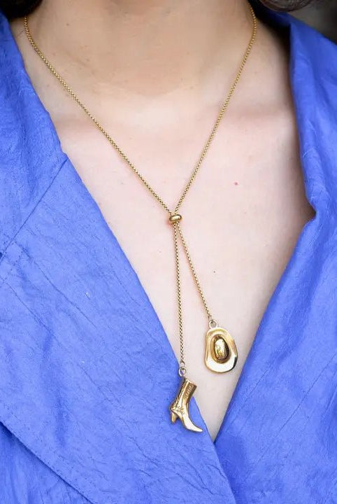 Rose & Lee Co Wrangler Bolo Lariat Necklace, Gold Necklaces