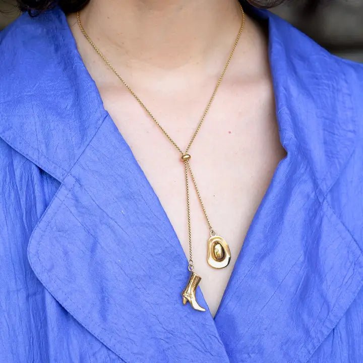 Rose & Lee Co Wrangler Bolo Lariat Necklace, Gold Necklaces