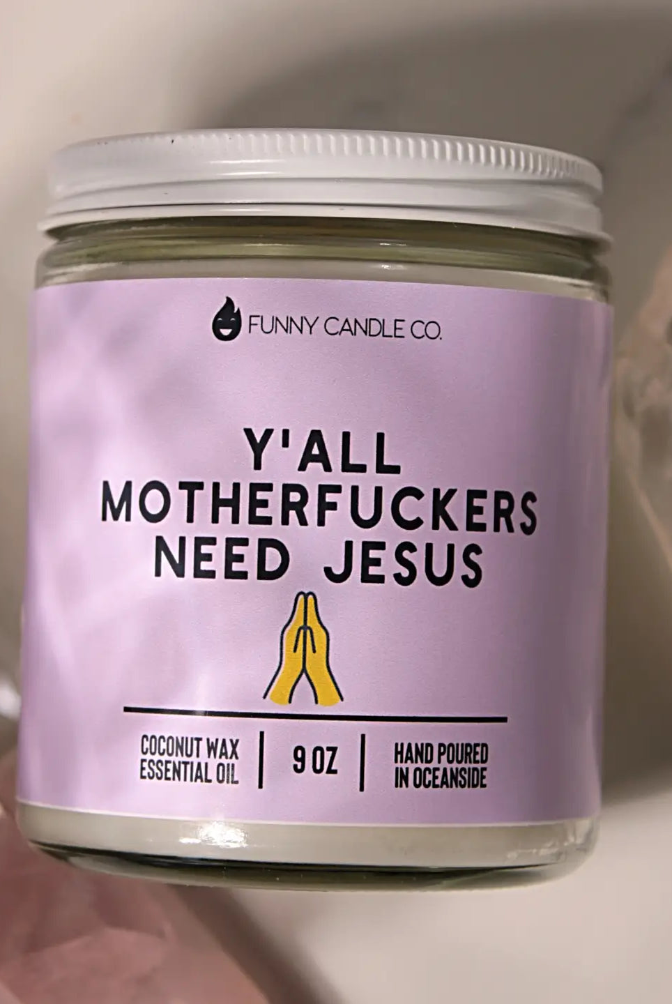 Rose & Lee Co Y'all Motherf*ckers Need Jesus Candle, 9oz Candles