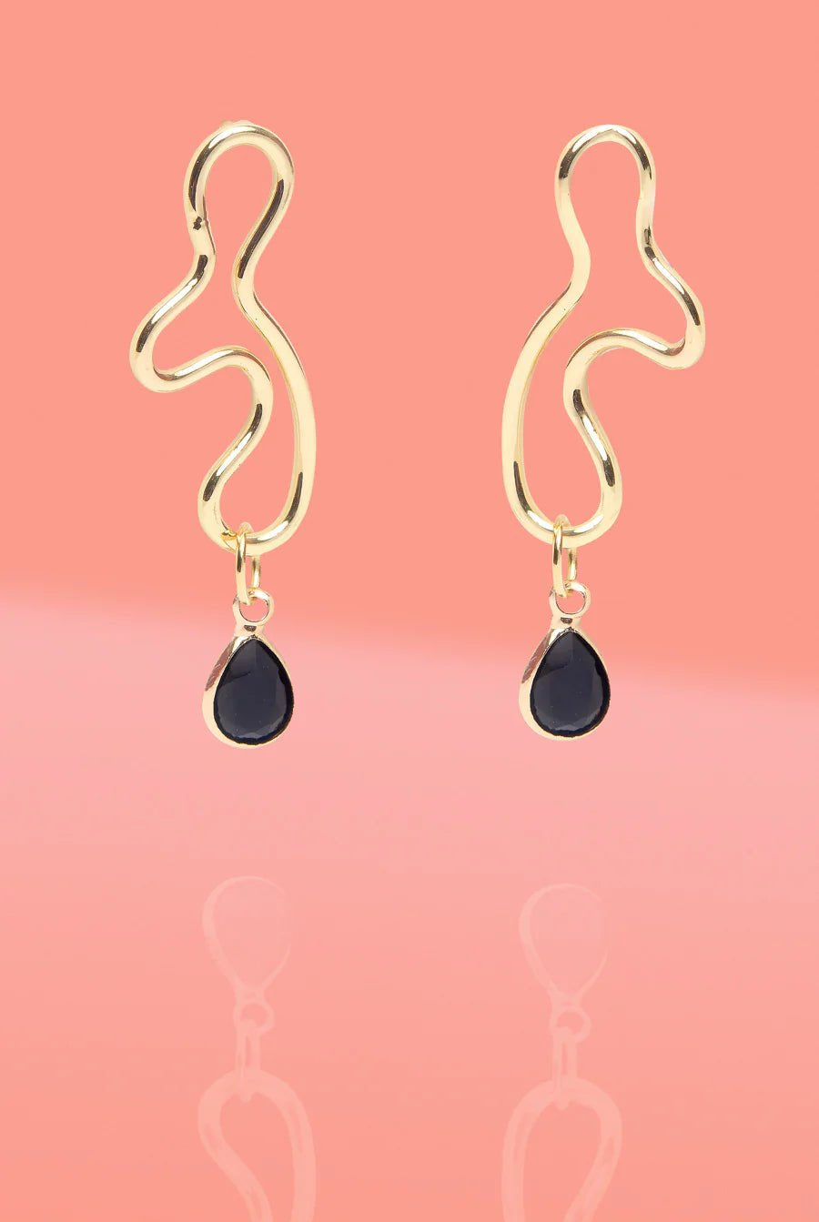 Rose & Lee Co Abstract Glass Charm Wiggle Hoops, Black Earrings