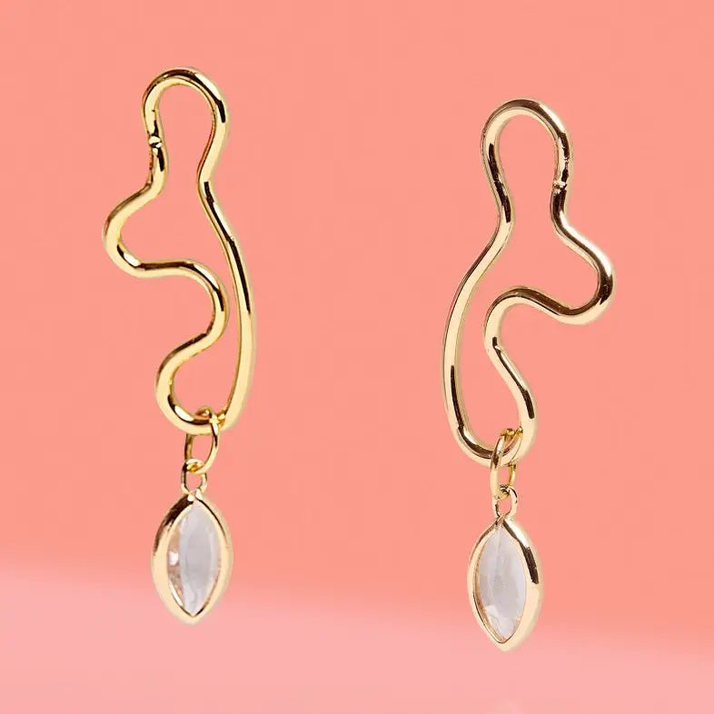 Rose & Lee Co Abstract Glass Charm Wiggle Hoops, Clear Earrings