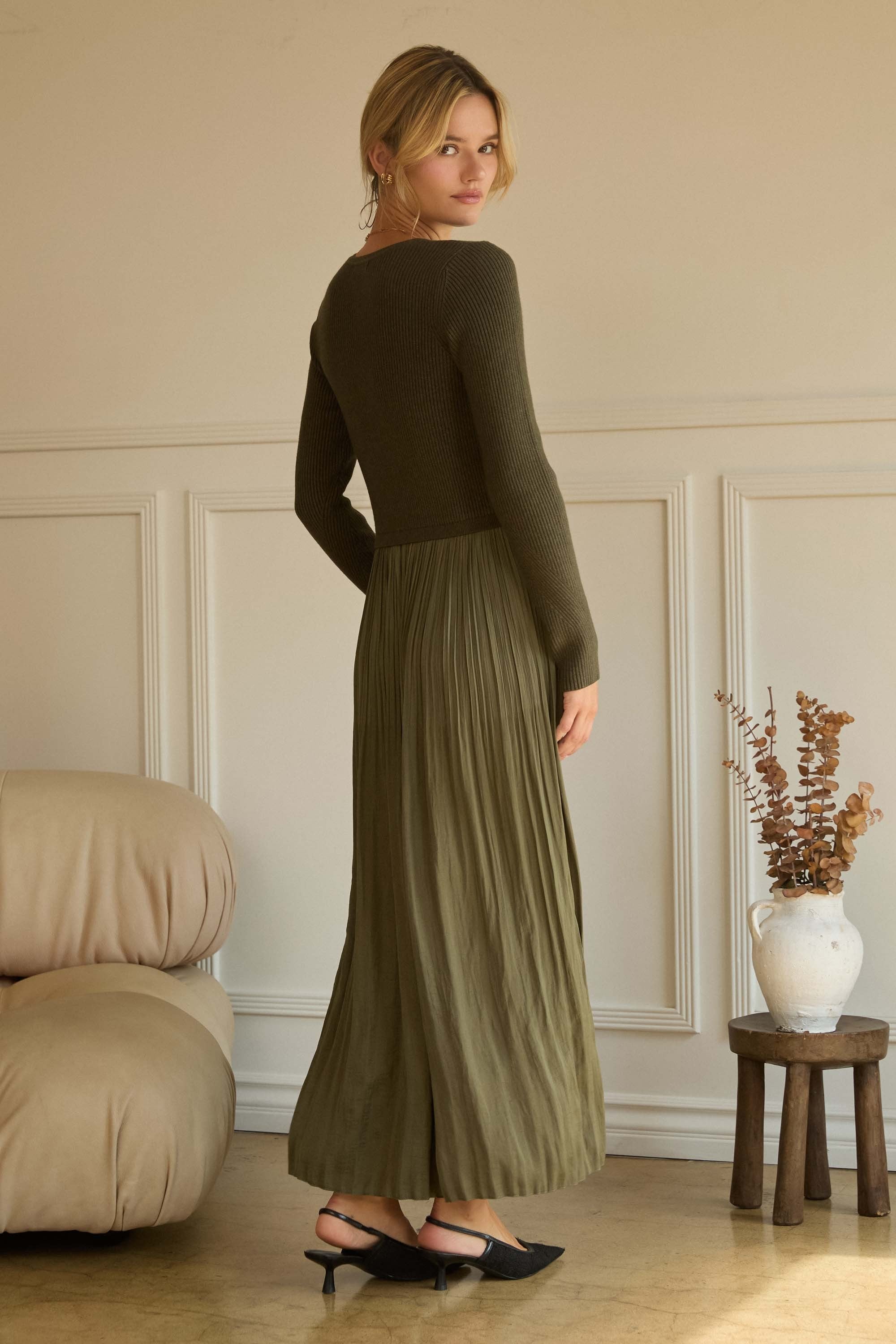 Olive Green Mixed Media Maxi Dress