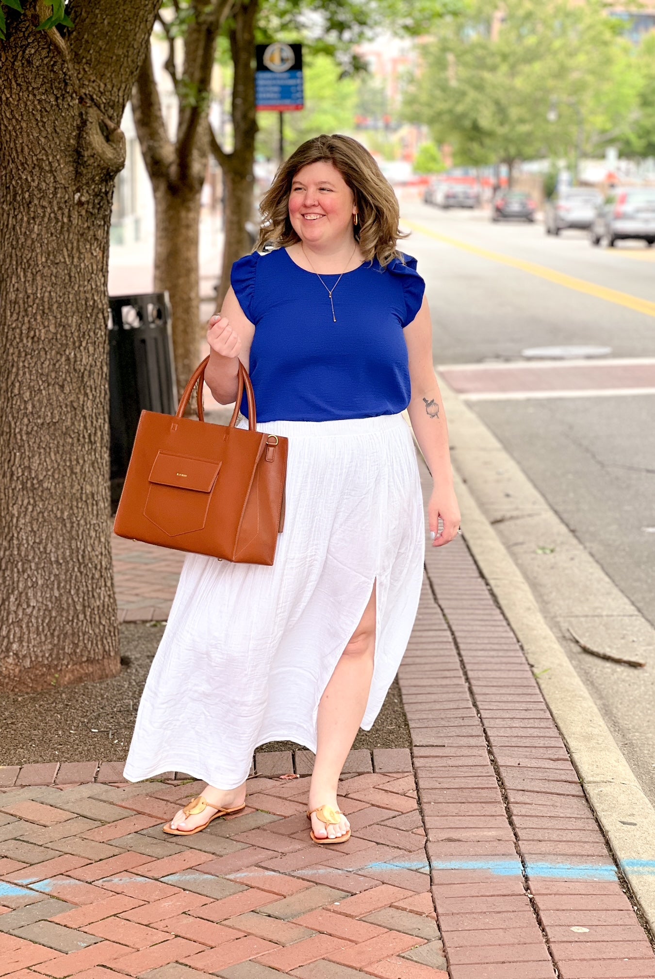 short ruffle sleeve work top in royal blue