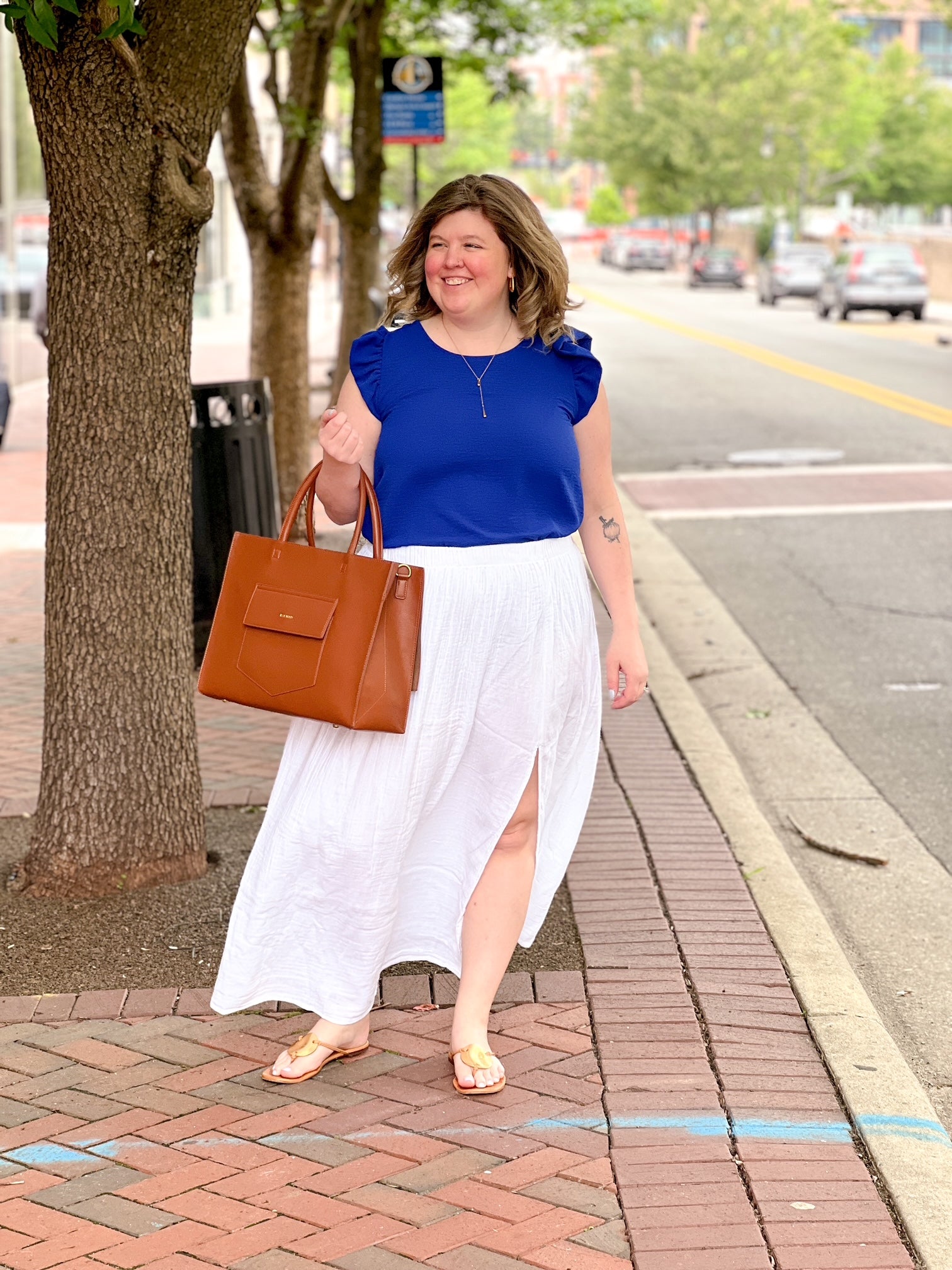 short ruffle sleeve work top in royal blue