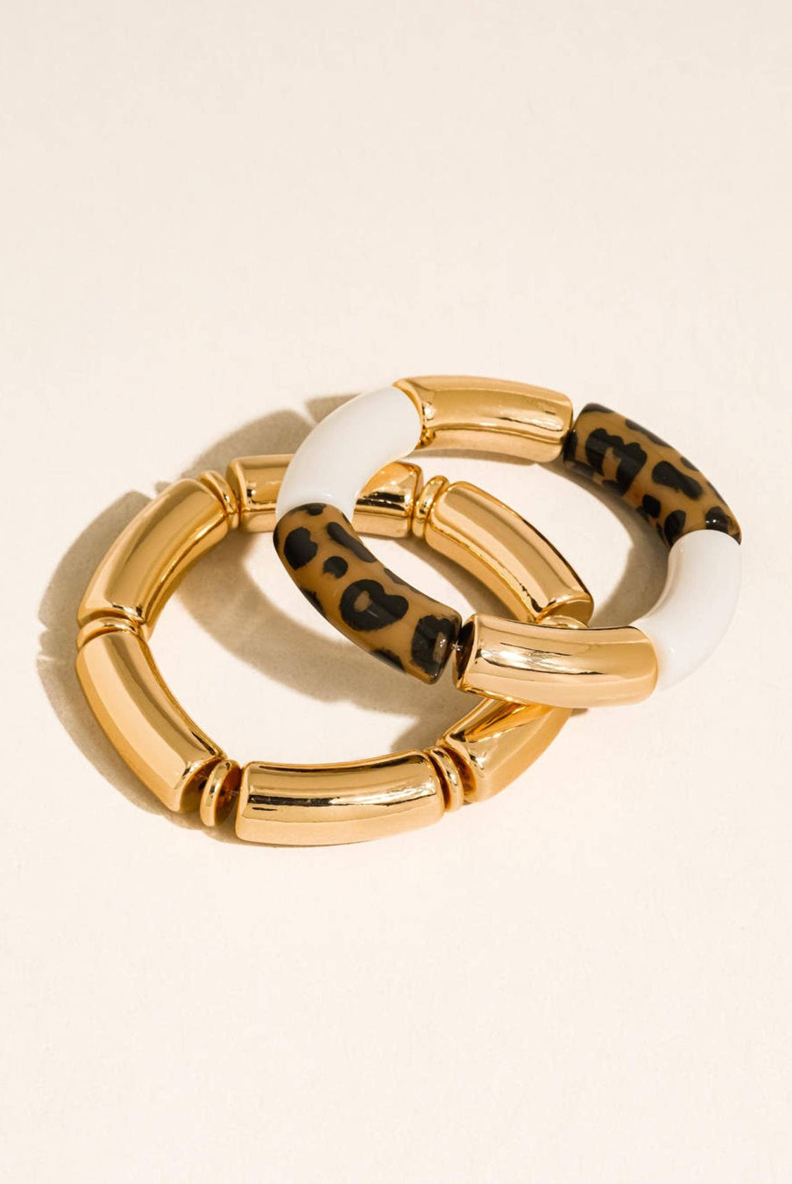 Rose & Lee Co Aira Chunky Bangle Set, 18k Gold Leopard Bracelets