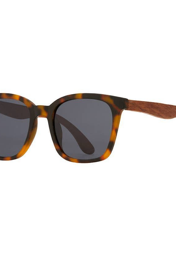 Rose & Lee Co Alaina Sunglasses, Matte Amber Tortoise + Walnut Wood + Grey Accessories