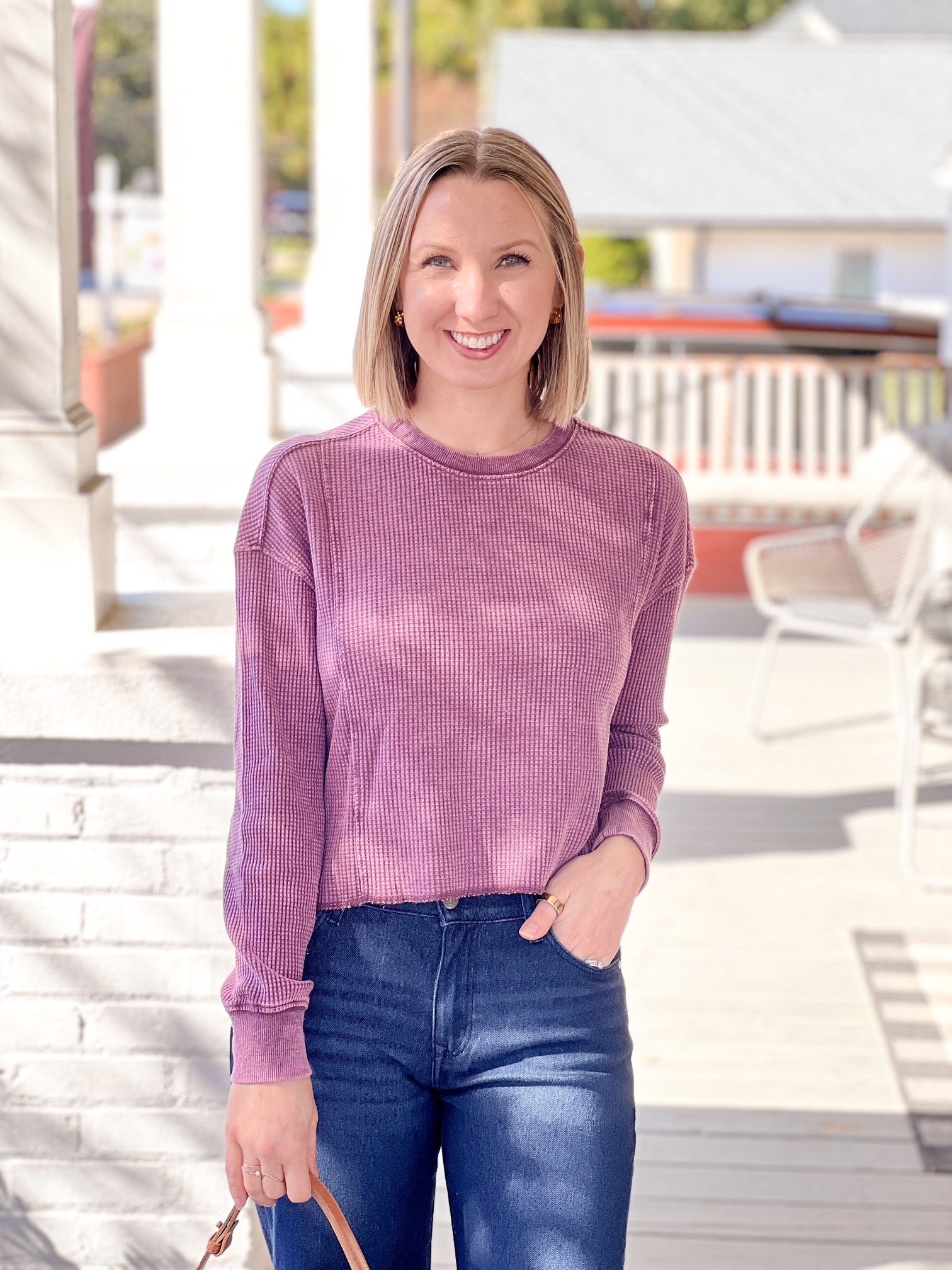 Thermal Knit Burgundy Long Sleeve Top