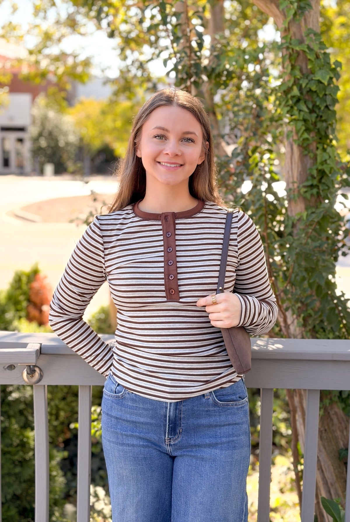 Rose & Lee Co Aniyah Top, Brown/Heather Grey Stripe Long Sleeve
