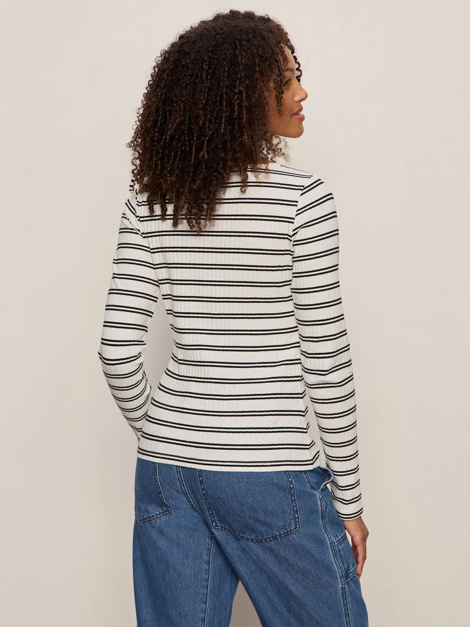 White/Black Striped Button Front Top